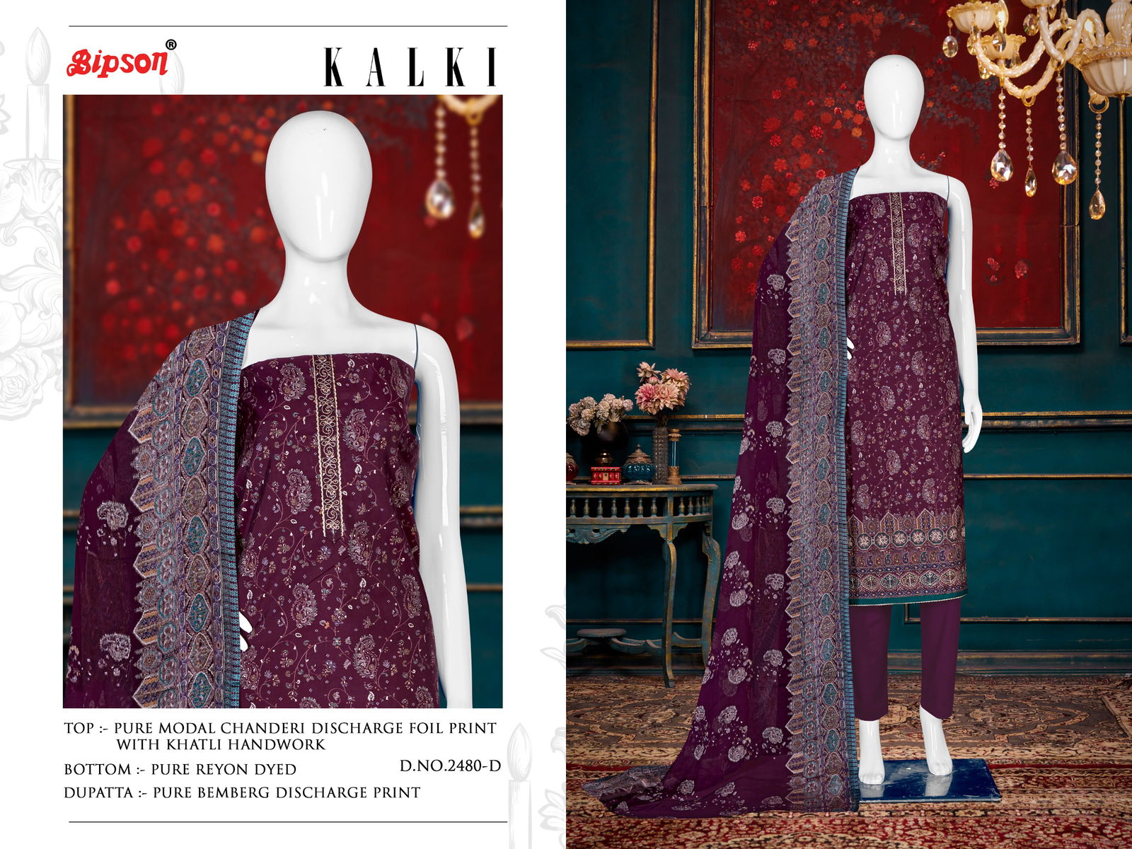 Kalki 2480 By Bipson Modal Chanderi Printed Dress Material Suppliers In Mumbai